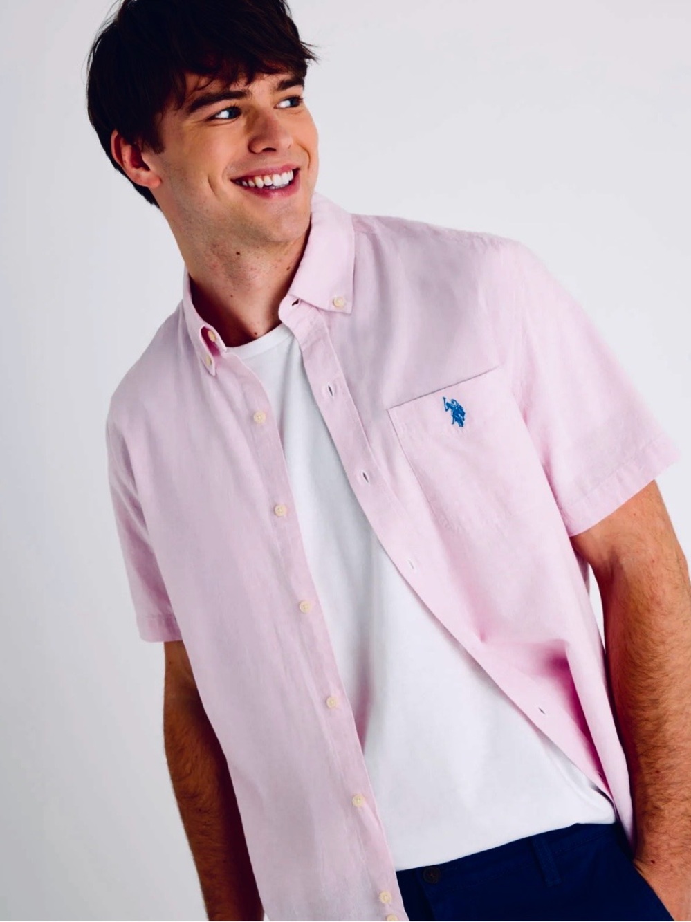 U.S. Polo Assn. Sz 2XL Men's Pink Short-Sleeve Button-Down Shirt Cotton Stretch